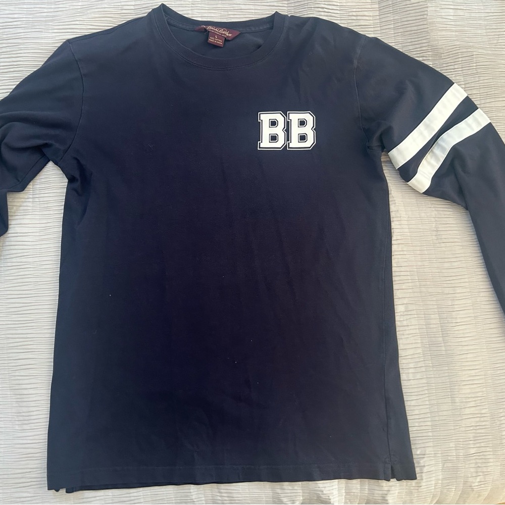 Boys Brooks Brothers Black Long Sleeve Shirt with White Stripes
